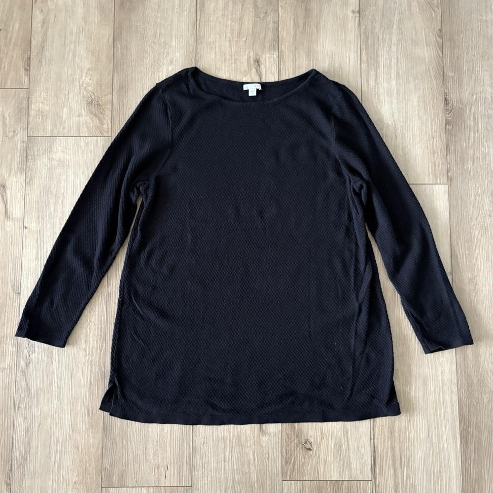 J. Jill Top Womens‎ Large L Waffle Knit Textured Long Sleeve Tunic Black Casual